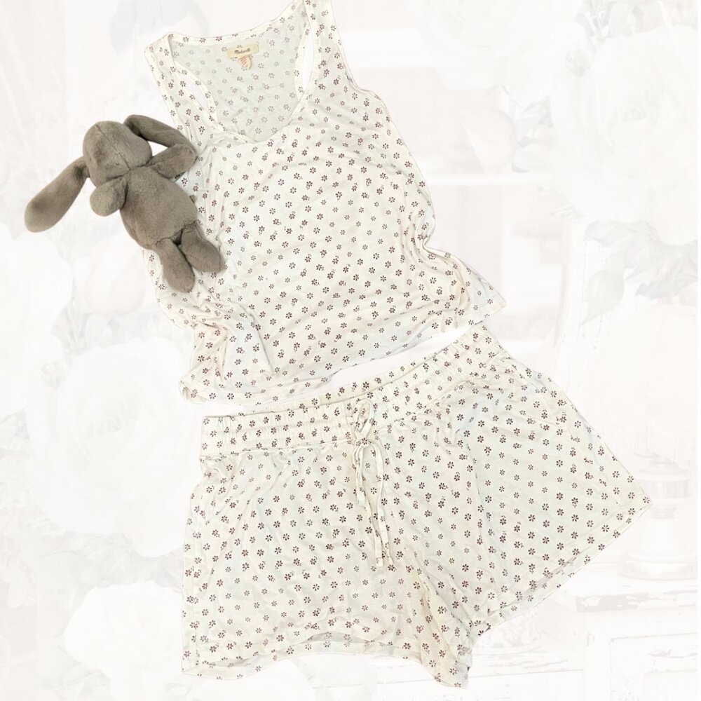 Madewell Shorty Pajamas Tanktop Soft 100% Cotton - Flower Pattern - EUC - XL